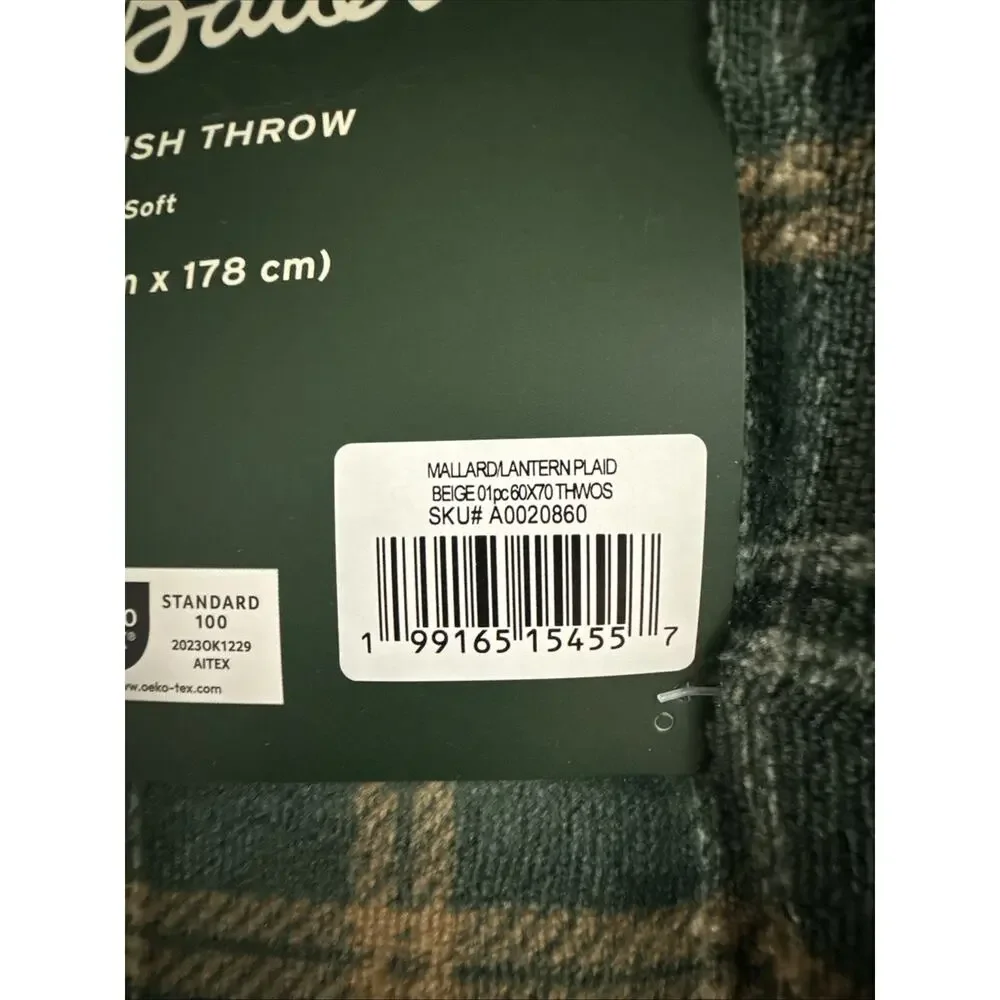 Eddie Bauer MALLARD DUCK Reversible Green PLAID Lush Plush Throw Blanket Ducks